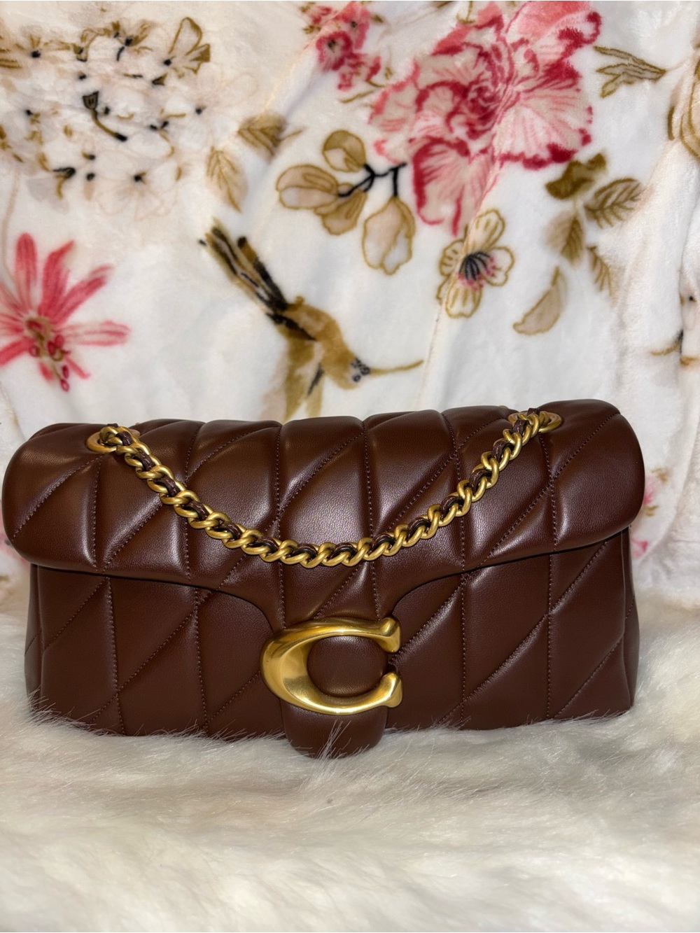 Coach Quilted Tabby 26 Maple Brown Leather Shoulder Bag with Gold Hardware